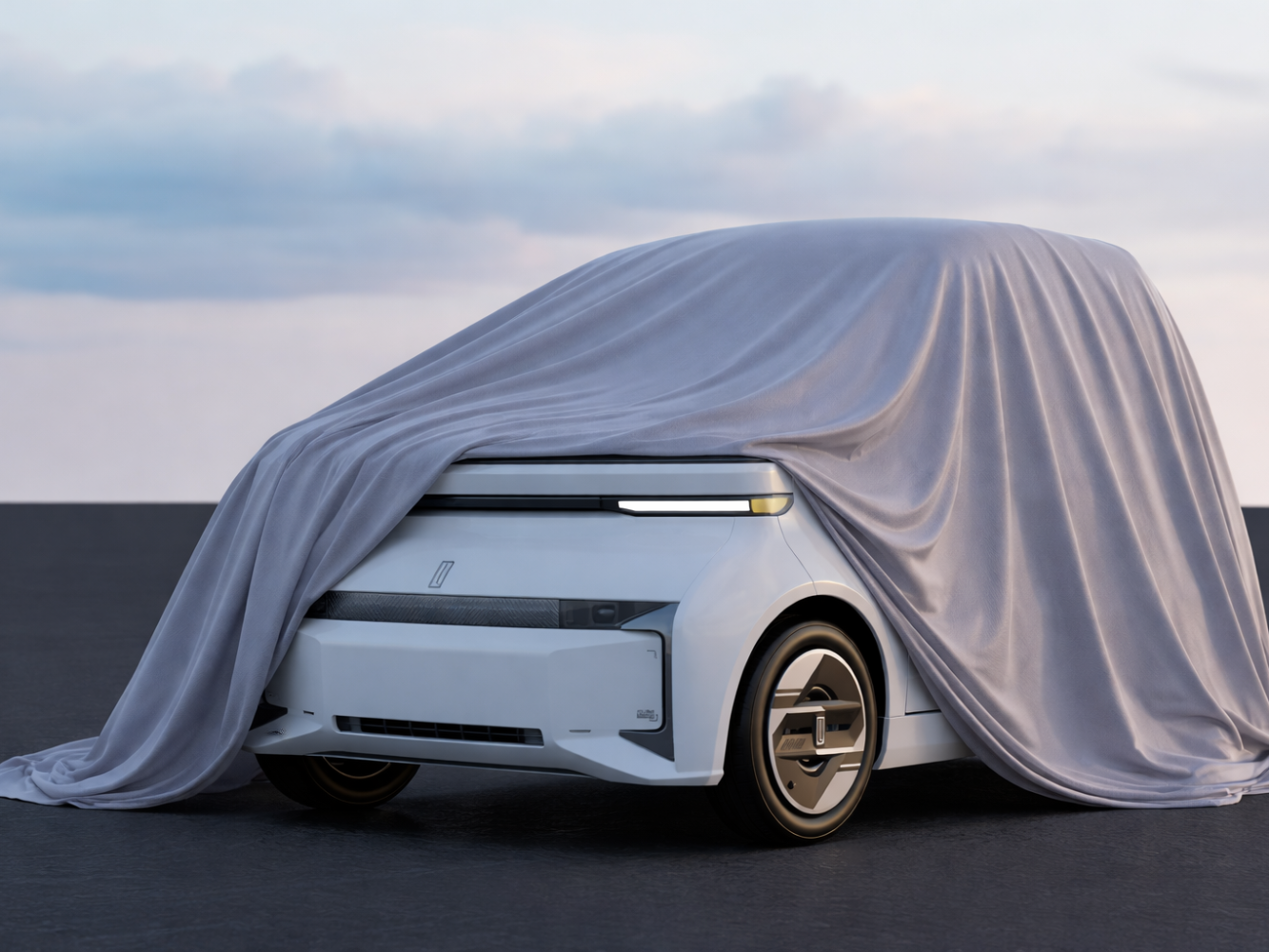 Gezicht op gedeeltelijk bedekte elektrische auto